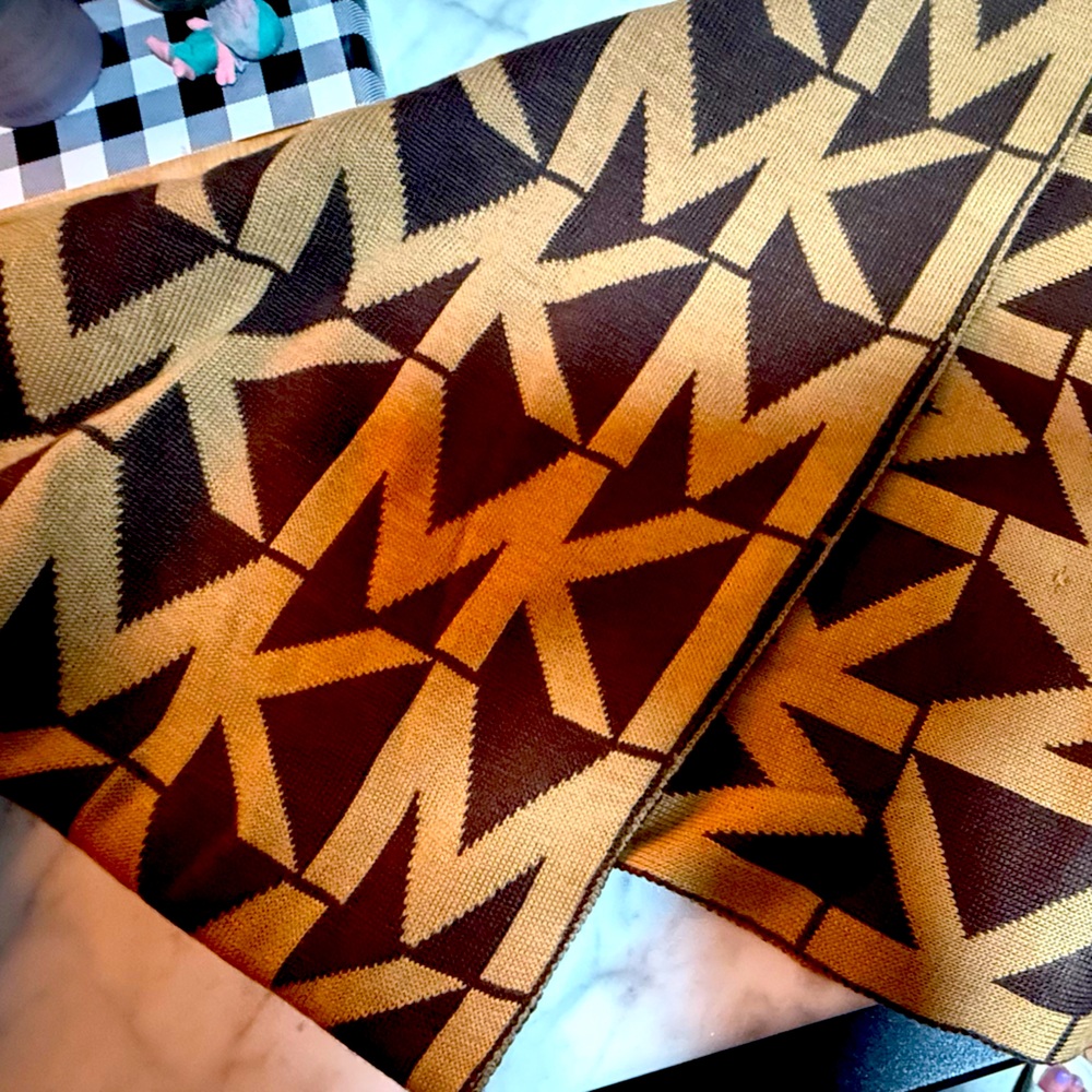 Brown and Gold Patterned Scarf